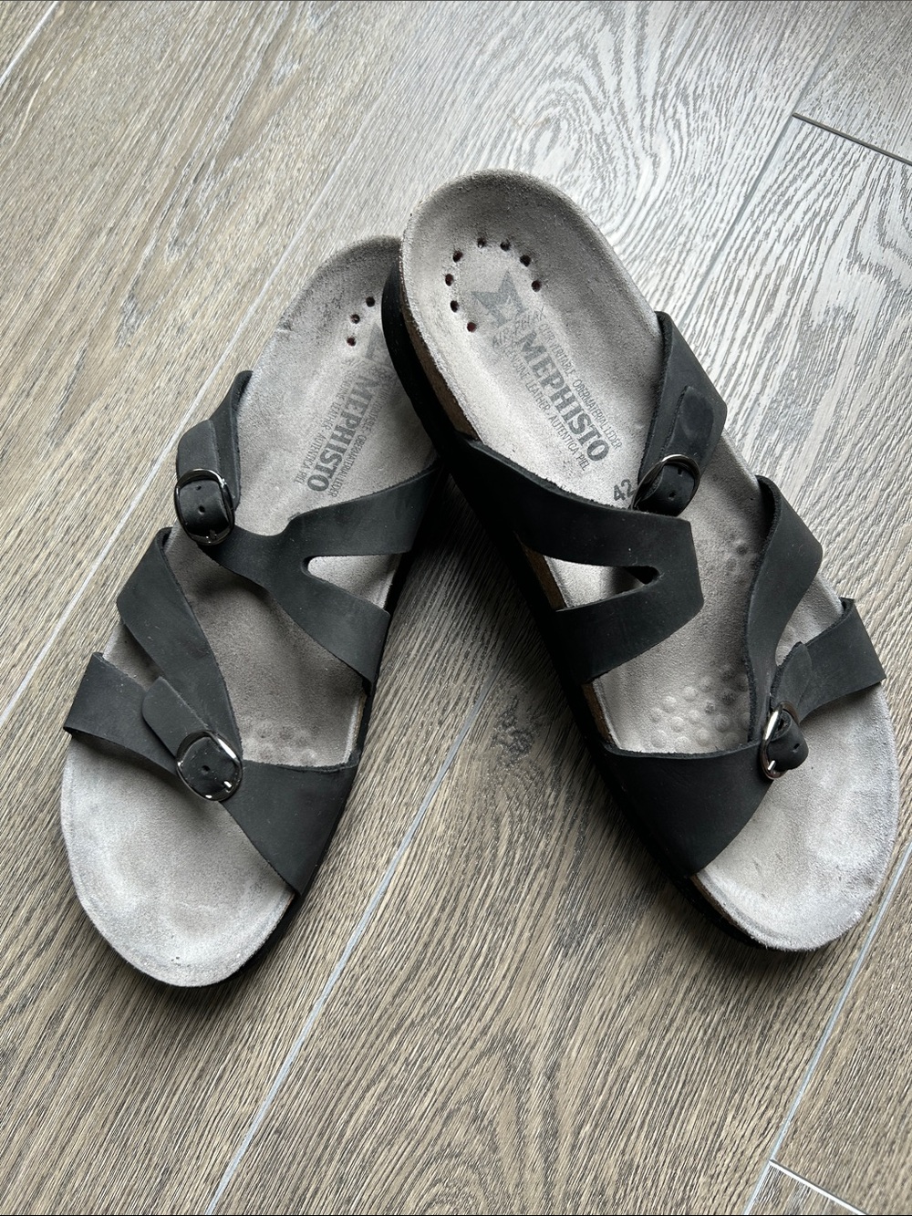 Mephisto Hannel Black Nubuck Leather Slide Sandal